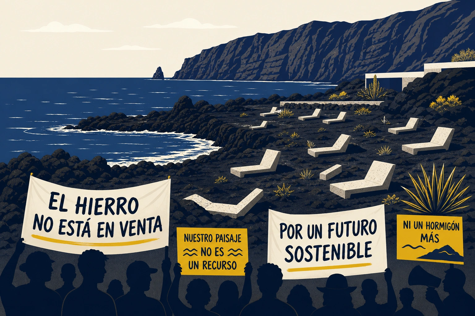 Exigen frenar la masificación de Tacorón: 80 tumbonas de hormigón amenazan el alma volcánica de El Hierro