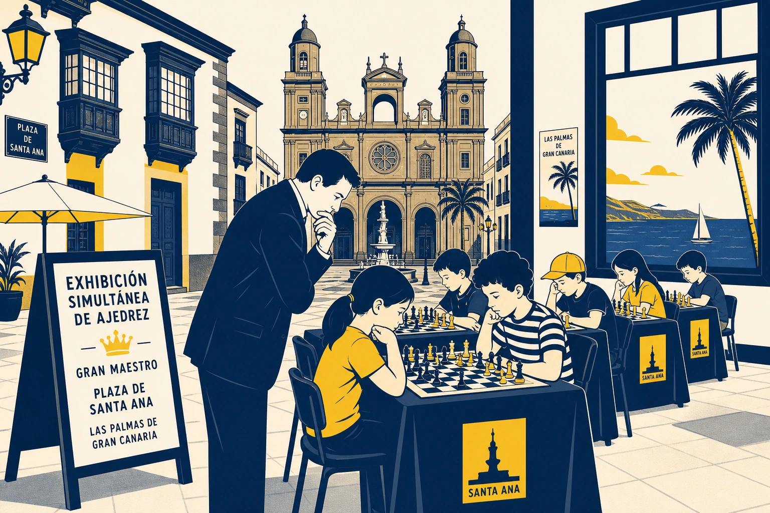 La Plaza de Santa Ana se transforma en un tablero gigante para 150 ajedrecistas
