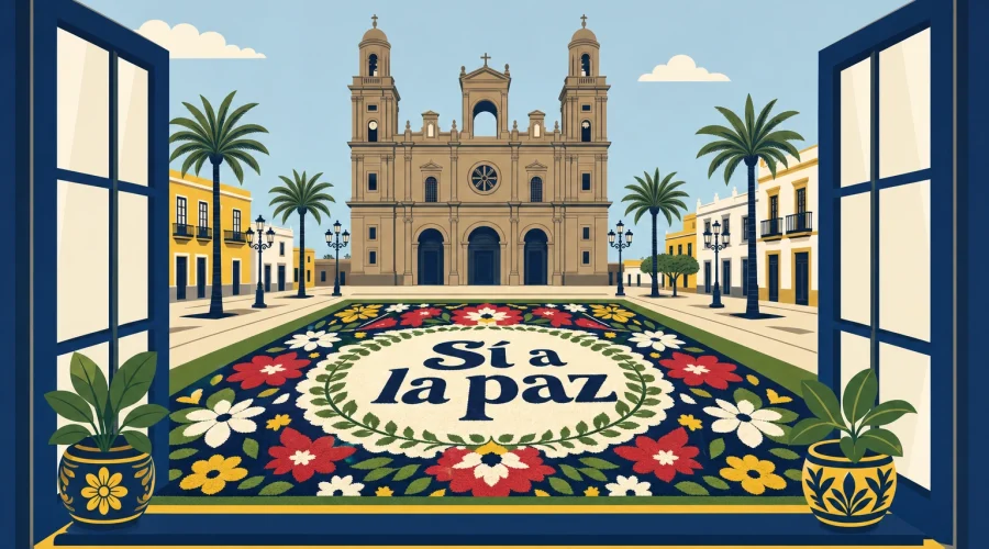 Seiscientos metros de flores claman por la paz en el Corpus de Las Palmas