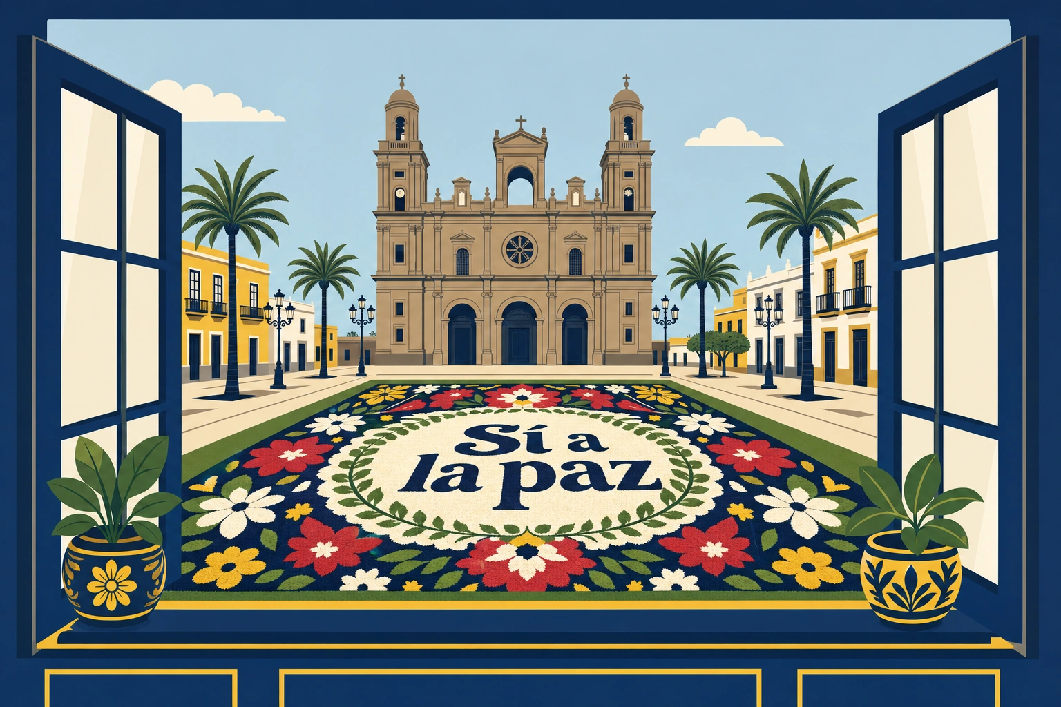 Seiscientos metros de flores claman por la paz en el Corpus de Las Palmas