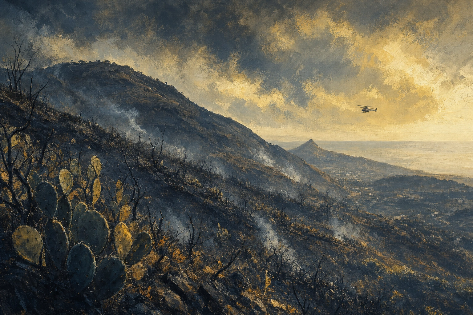 Brigadas refrescan la cumbre de Telde tras cercar el fuego que calcinó hasta 10 hectáreas