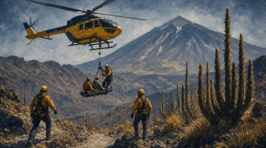 El calor extremo provoca la evacuación aérea de dos excursionistas en El Cardón de las Doce, Tenerife