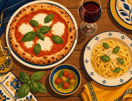 Pizza y pasta italianas - ilustracion Canarias.app