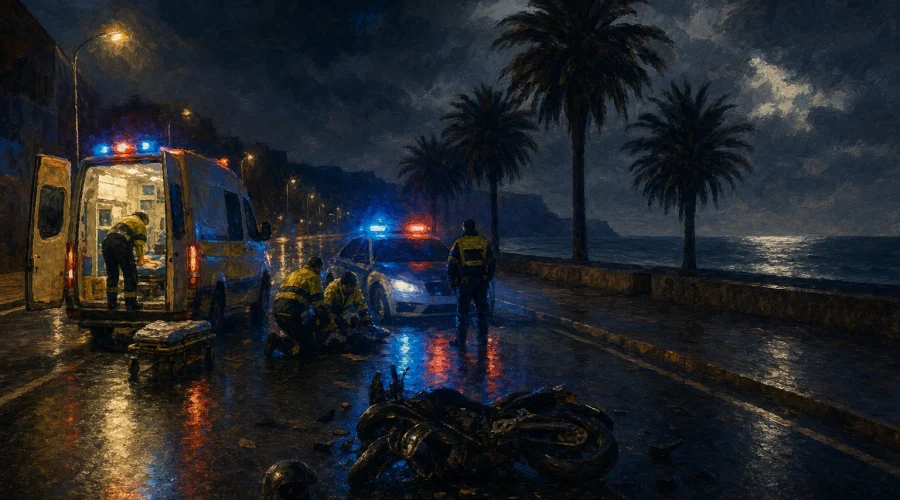 Politraumatismo grave para un motorista de 25 años tras una caída nocturna en La Palma