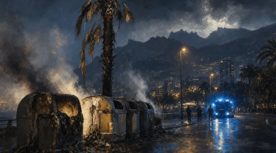 Santa Cruz de Tenerife sacudida por una noche de incendios vandálicos: 14 contenedores, 6 coches y 4 palmeras arrasados
