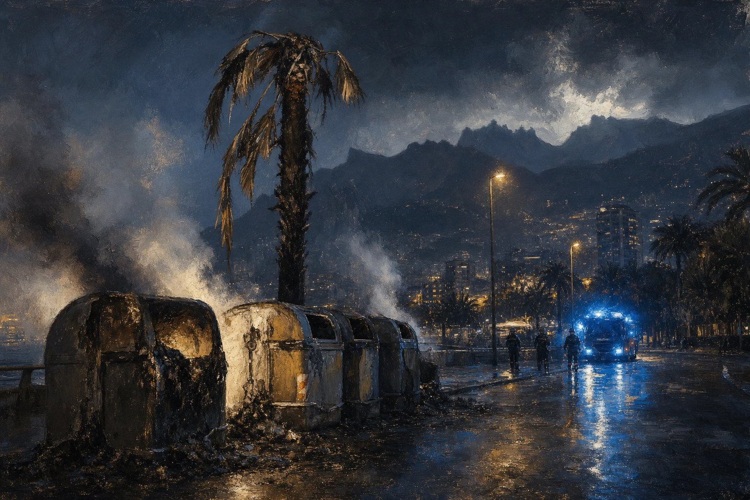 Santa Cruz de Tenerife sacudida por una noche de incendios vandálicos: 14 contenedores, 6 coches y 4 palmeras arrasados