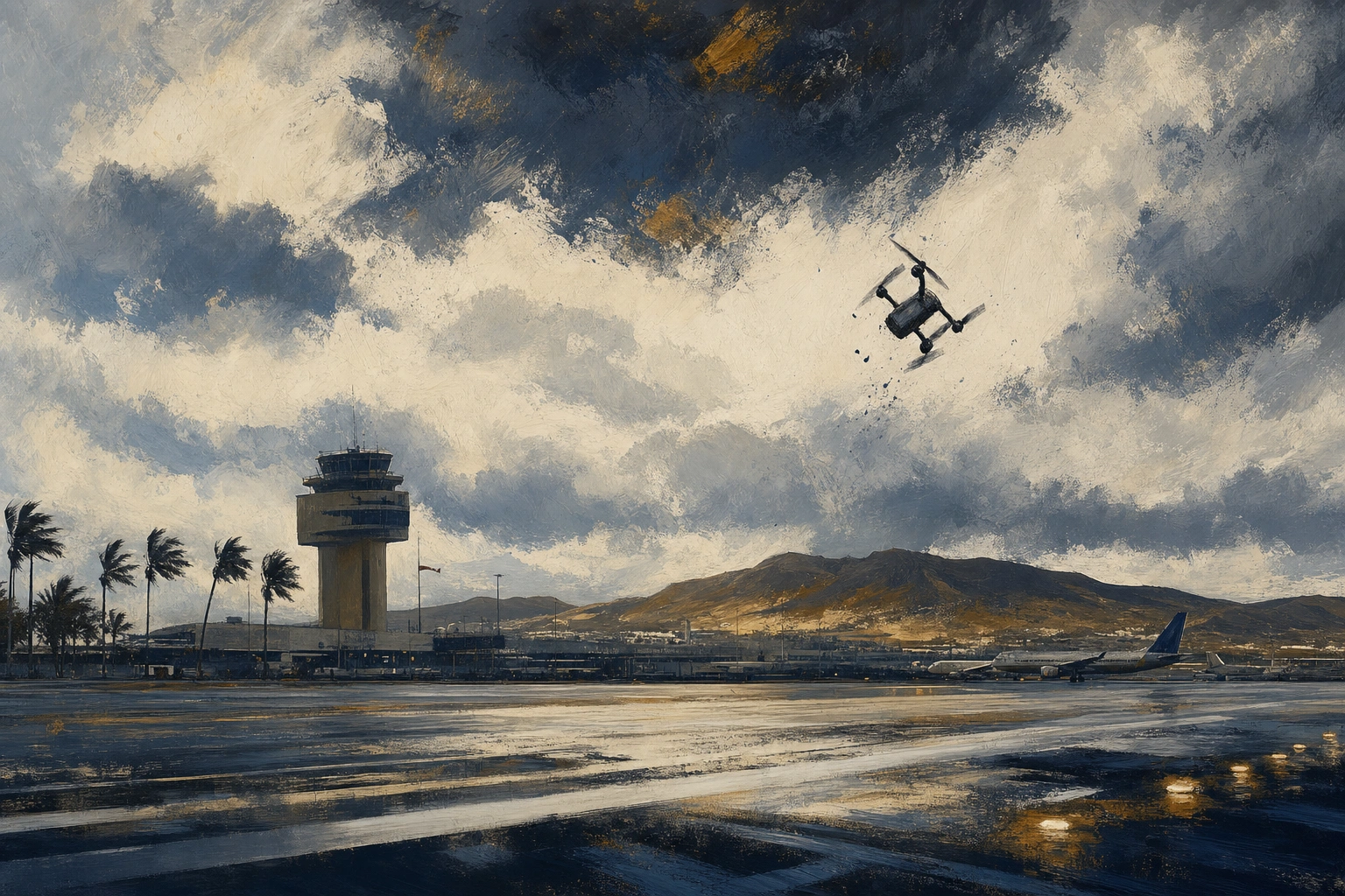 Viento arrastra un dron al aeropuerto de Gran Canaria y paraliza el tráfico aéreo