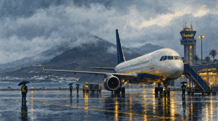 La lluvia fuerte altera 17 operaciones aéreas en Tenerife Norte y La Palma