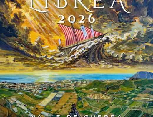 Cartel oficial de La Librea de Valle de Guerra 2026: una galera de velas rojas y blancas sobre el valle, obra de Daniel González Acosta
