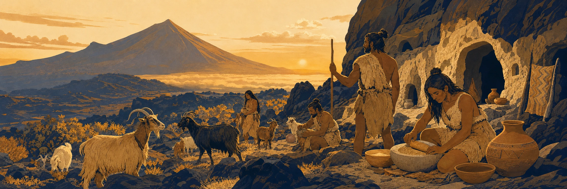 Recreación de la vida de los aborígenes guanches en Canarias
