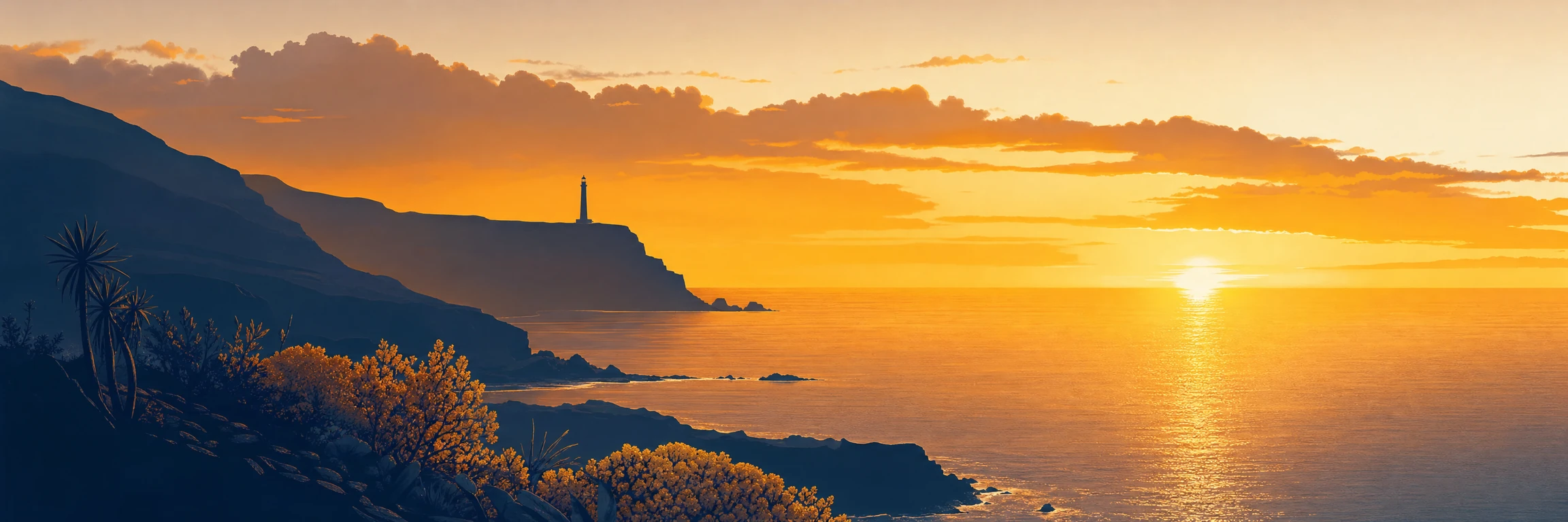Atardecer en la costa de Canarias, donde el sol se pone más tarde de España