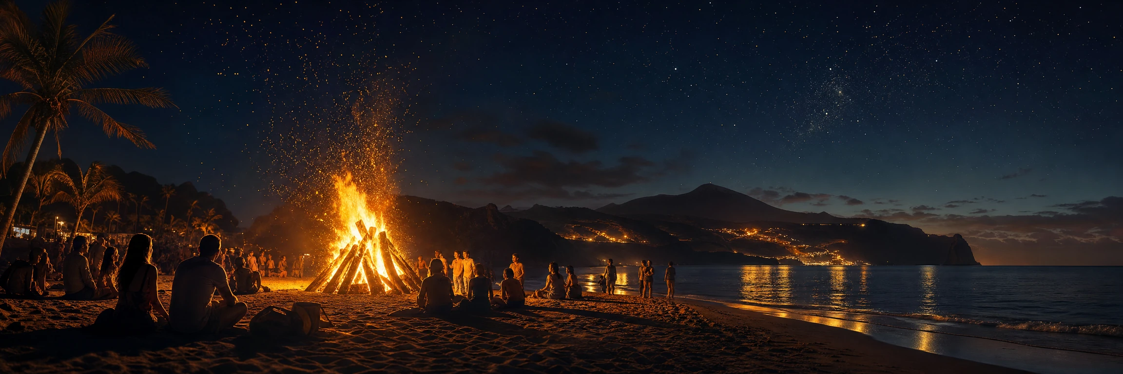Hoguera de la Noche de San Juan en una playa de Canarias