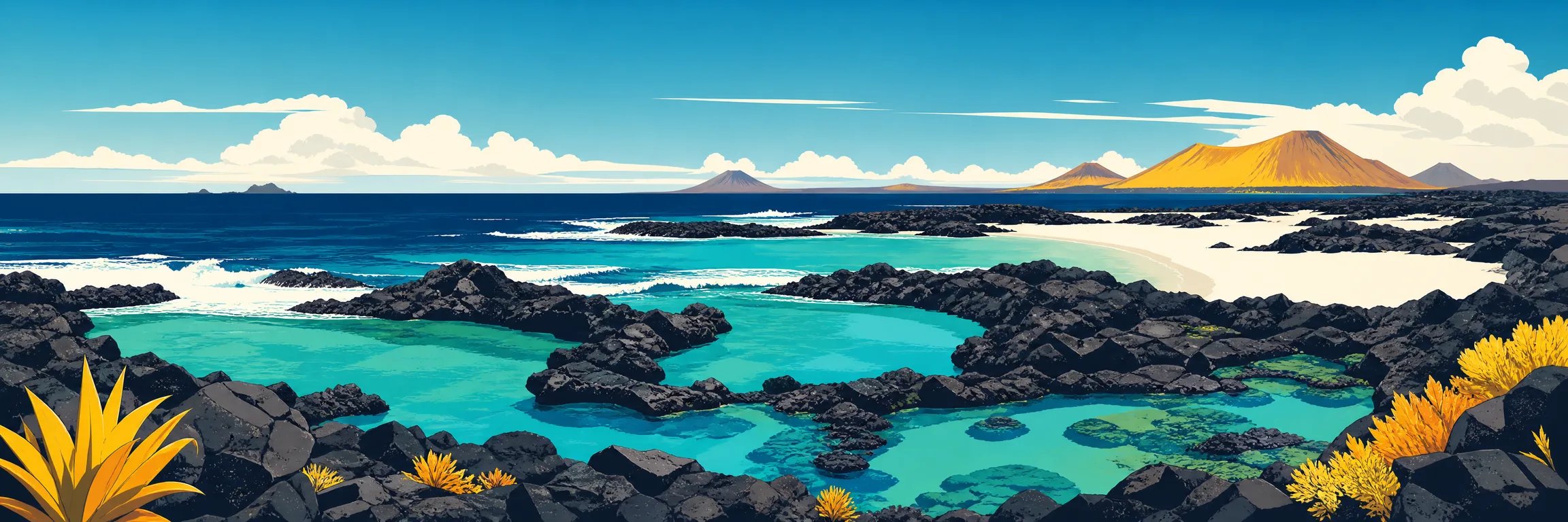 Piscinas naturales de Lanzarote con charcos de lava negra, agua turquesa y paisaje atlántico