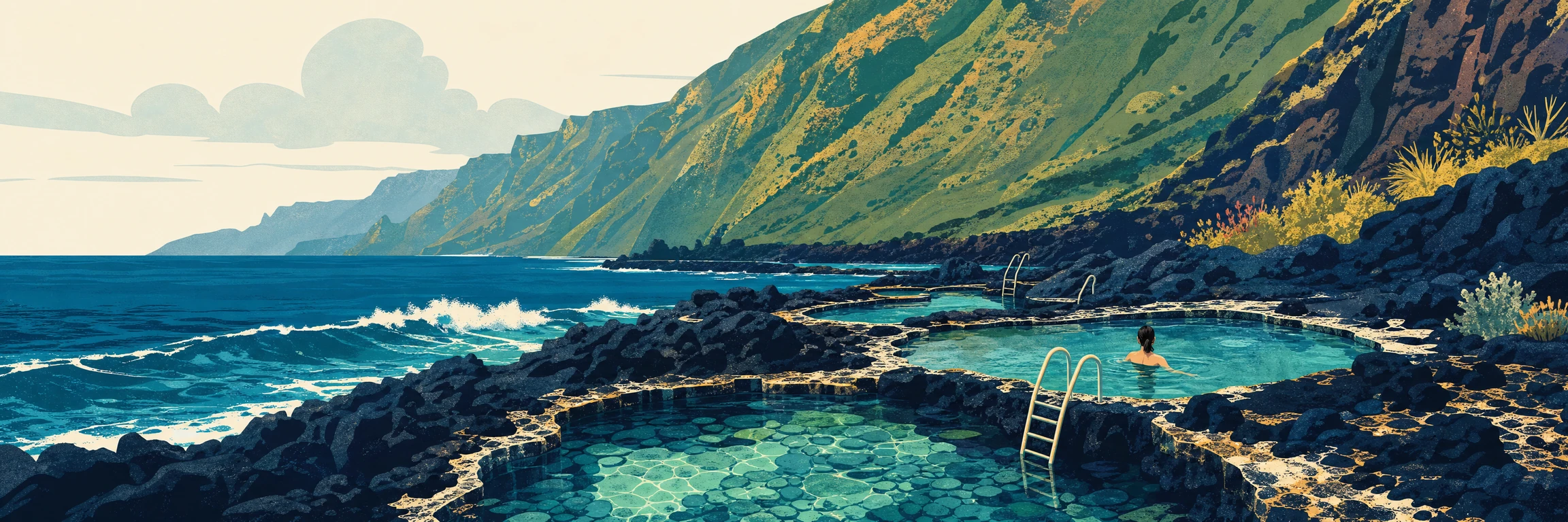 Piscinas naturales de El Hierro: La Maceta, Charco Azul y Tacorón en el azul del Mar de las Calmas