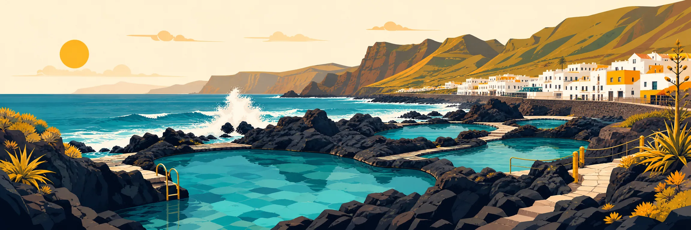 Piscinas naturales de Gran Canaria en la costa norte con roca volcánica, agua salada y paisaje atlántico