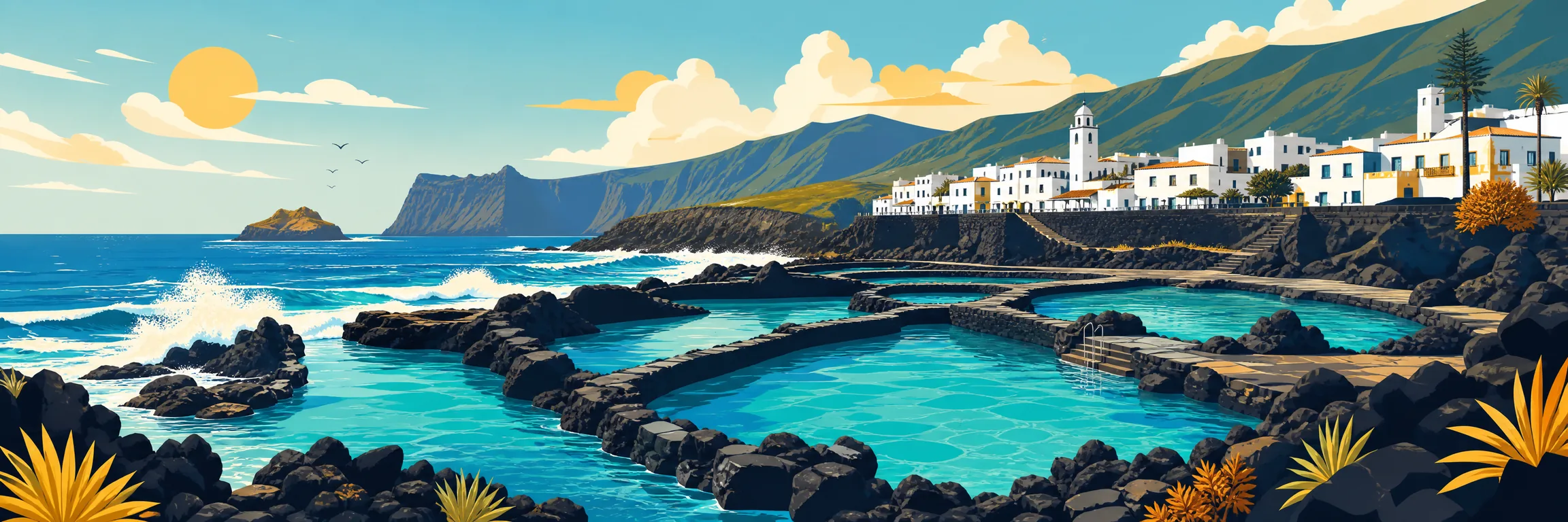 Piscinas naturales de Tenerife con roca volcánica, agua salada y paisaje atlántico del norte de la isla