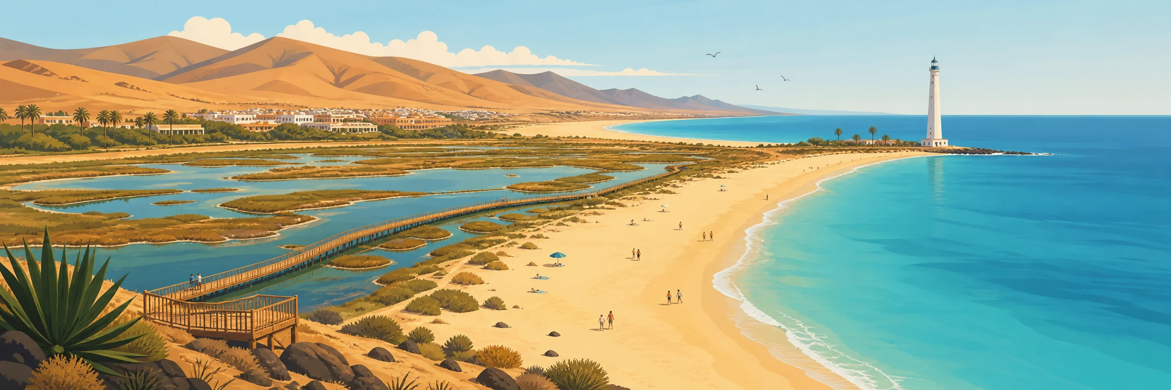 Playa del Matorral (Morro Jable): faro, saladar y playa